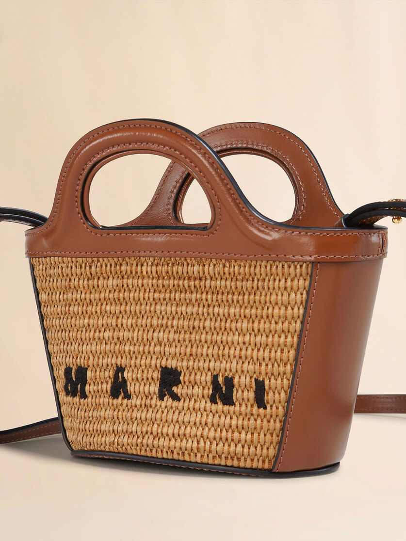 Tropicalia Micro Bag in light blue leather and raffia-effect fabric - Handbags - Image 5