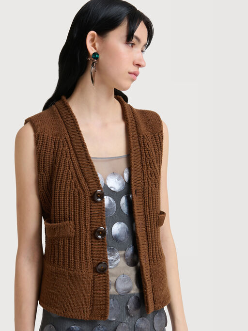 Brown wool vest with button front - Waistcoats