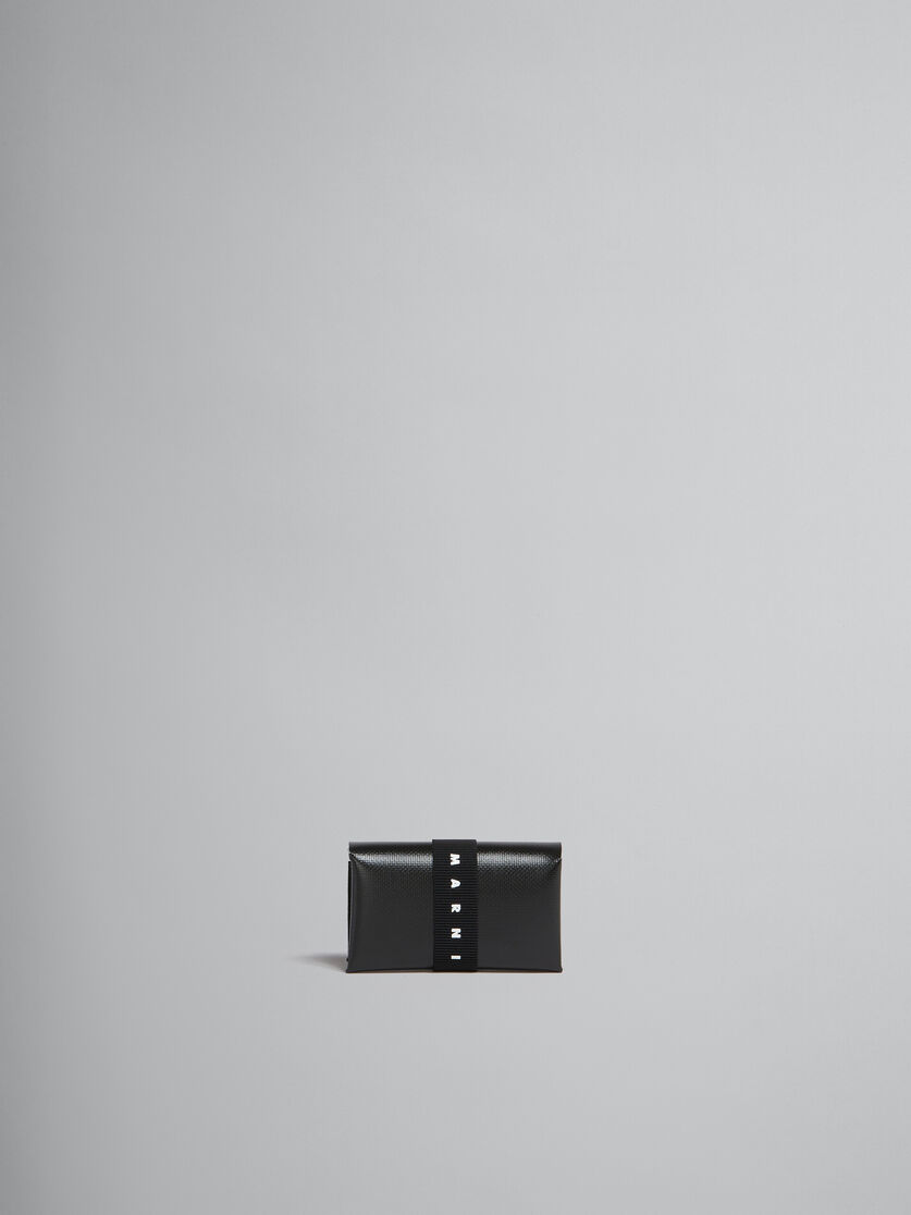 Portafoglio tri-fold nero con cinturino logato - Portafogli - Image 1