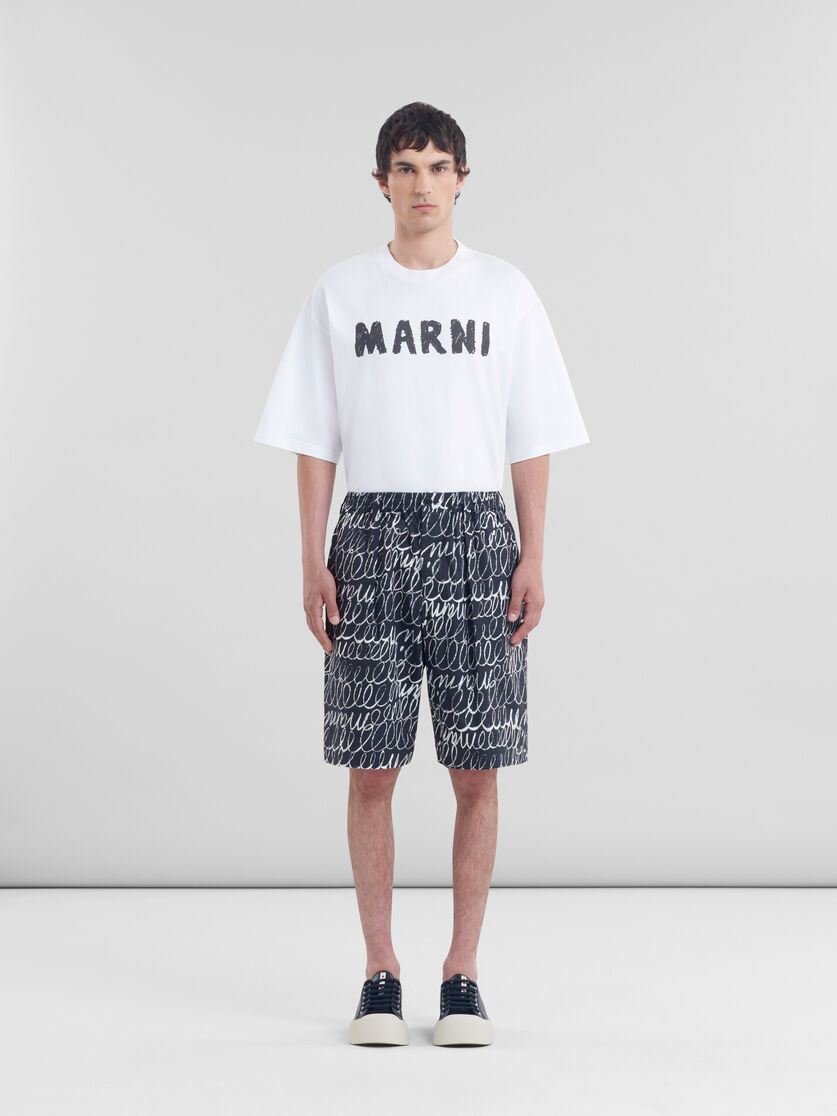 ブラック Marni Scribbleモチーフ ポプリン製 ドローストリング 