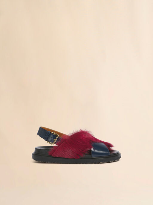 Blue and burgundy leather and long-hair Fussbett - Sandals