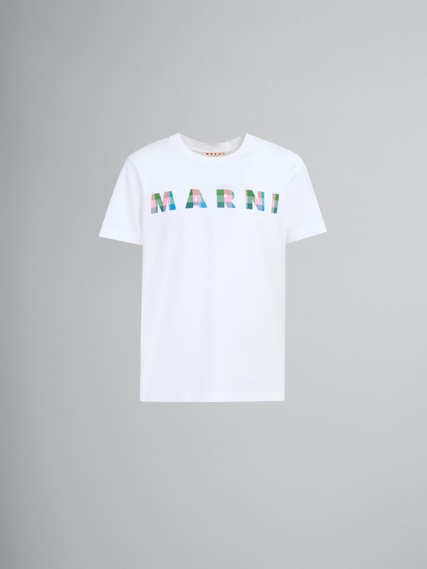 White cotton T-shirt with gingham Marni logo - T-shirts - Image 1