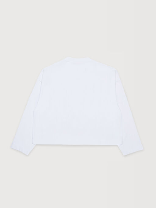 White long-sleeved cotton T-shirt with goggle girl print - T-shirts