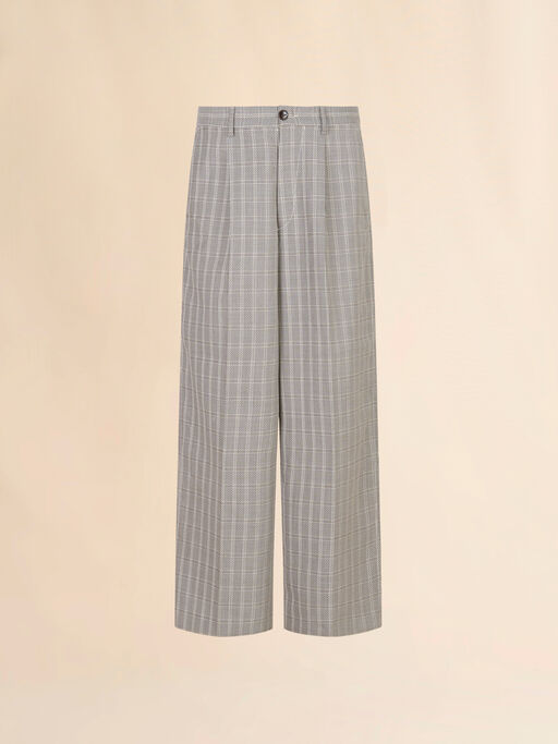 ブラウン Check プリーツウールパンツ - パンツ