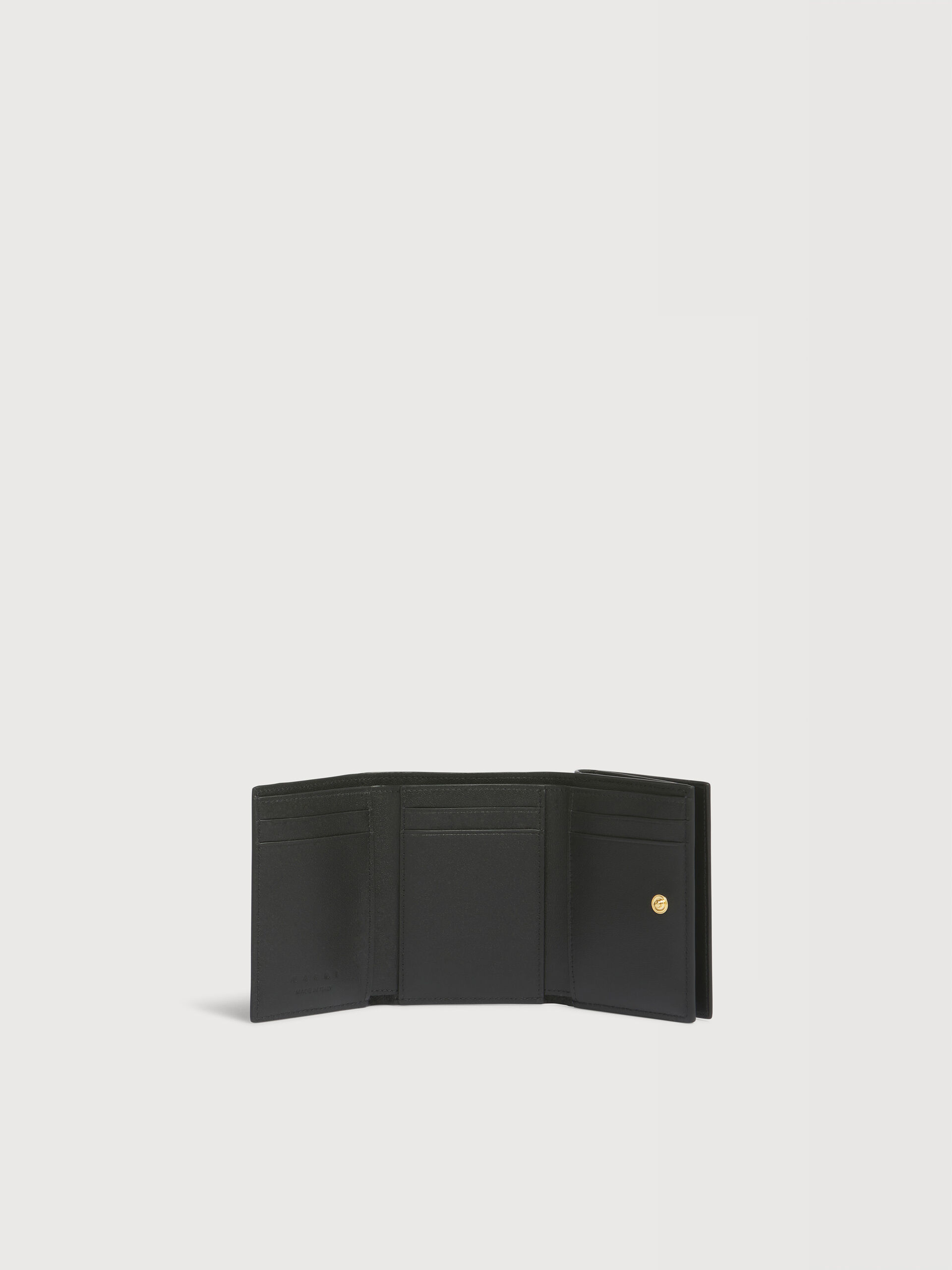 ブラック レザー製三つ折りウォレット、マルニメンディング入り | Marni