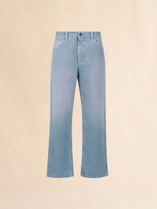 Light blue canvas boyfriend trousers - Pants