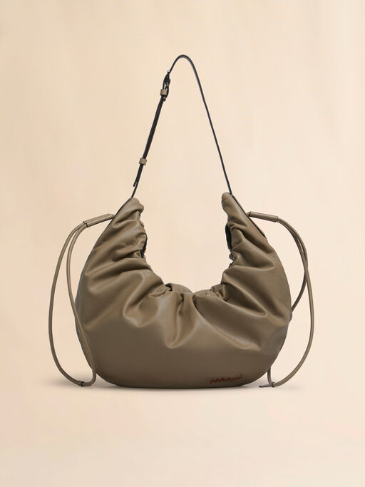 Taubenfarbene kleine Hobo-Tasche Scrunchie aus Leder - Schultertaschen