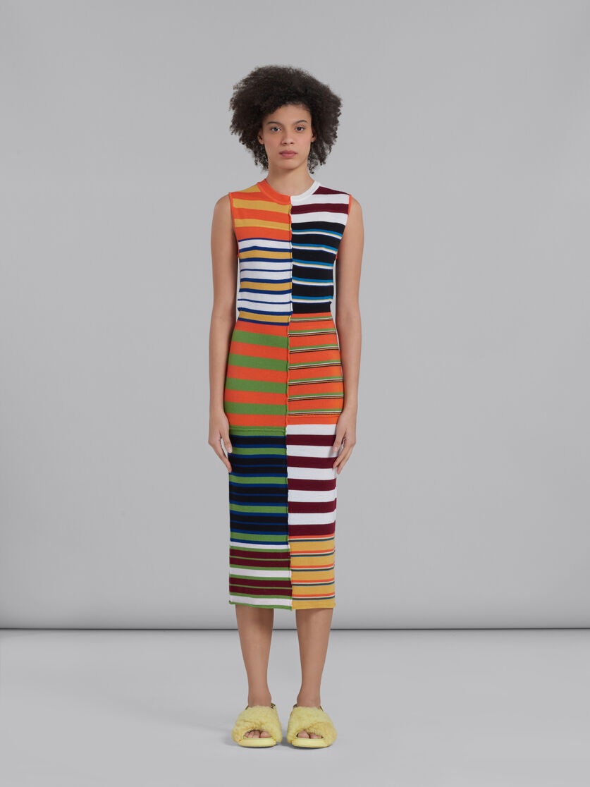 Multicoloured knit dress with patchwork stripes | Marni