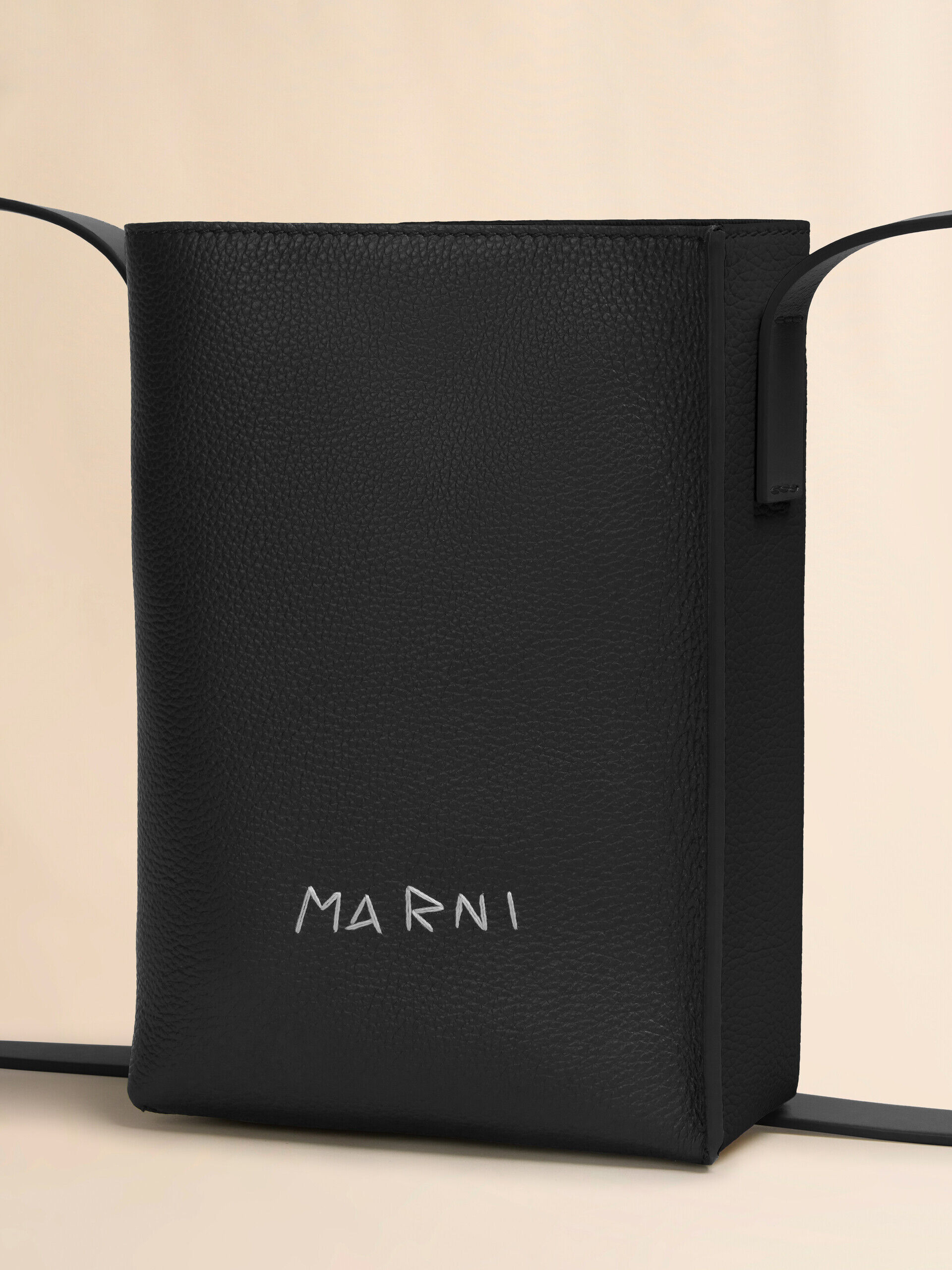 Black leather Museo Nano Bag with Marni Symbol embroidery