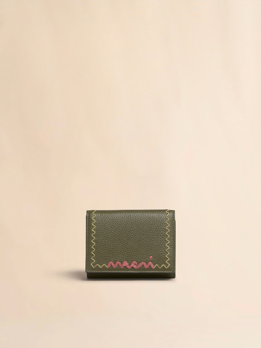 Light blue leather trifold wallet with Marni Mending embroidery - Wallets - Image 1