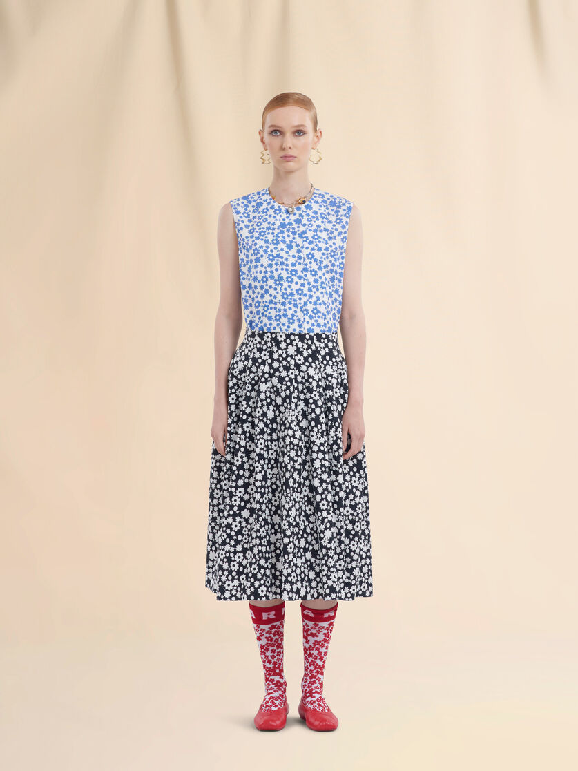 Poplin midi skirt with white and light blue Pop Fields motif - Skirts - Image 2