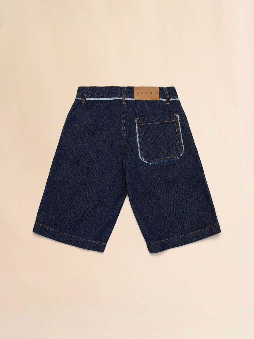 Dark denim shorts with frayed details - Pants - Image 2