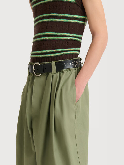 Green canvas trousers with pleats - Pants