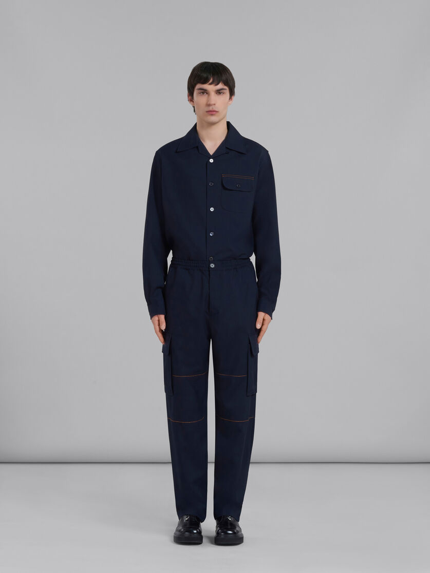 Blue tropical wool cargo pants with stitching | Marni