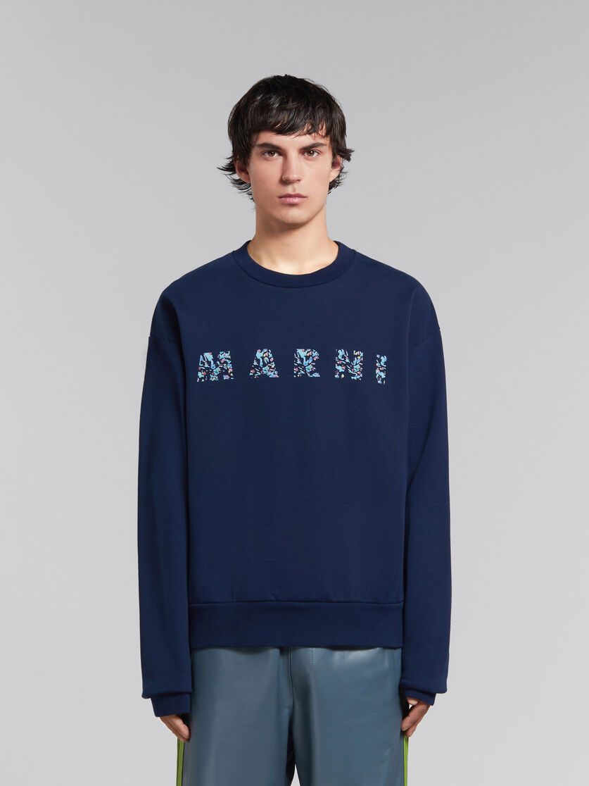 Blue organic cotton sweatshirt with patterned Marni print - Sweaters - Image 2