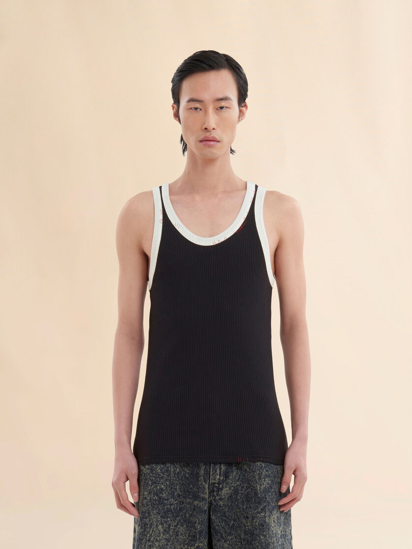 Black ribbed cotton tank top with Marni Mending - Shirts - Image 2