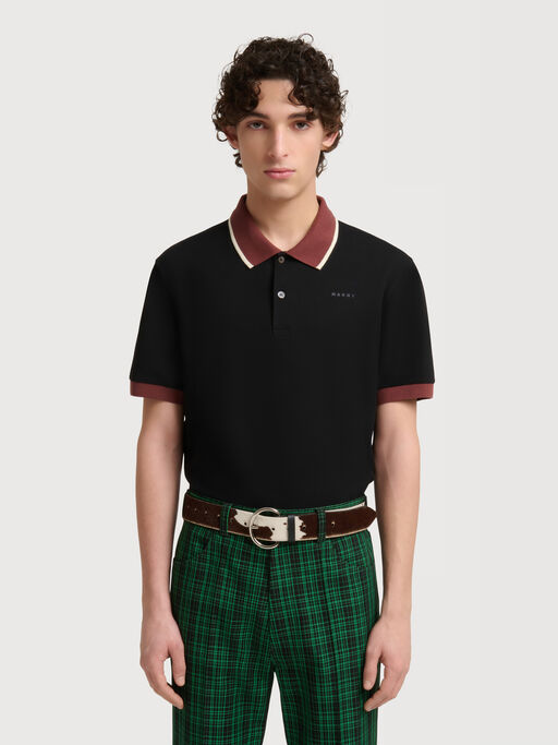 Black piqu&eacute; polo shirt with contrast trims - Shirts