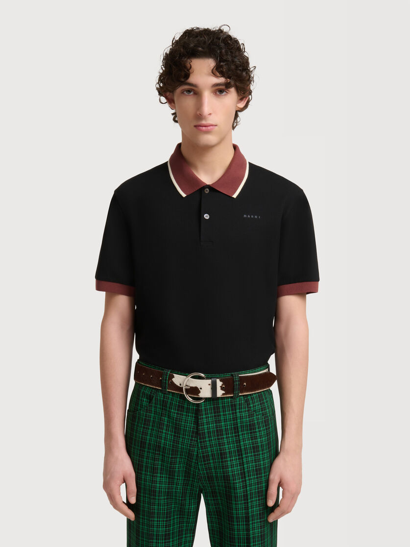 Black piqu&eacute; polo shirt with contrast trims, Image 2
