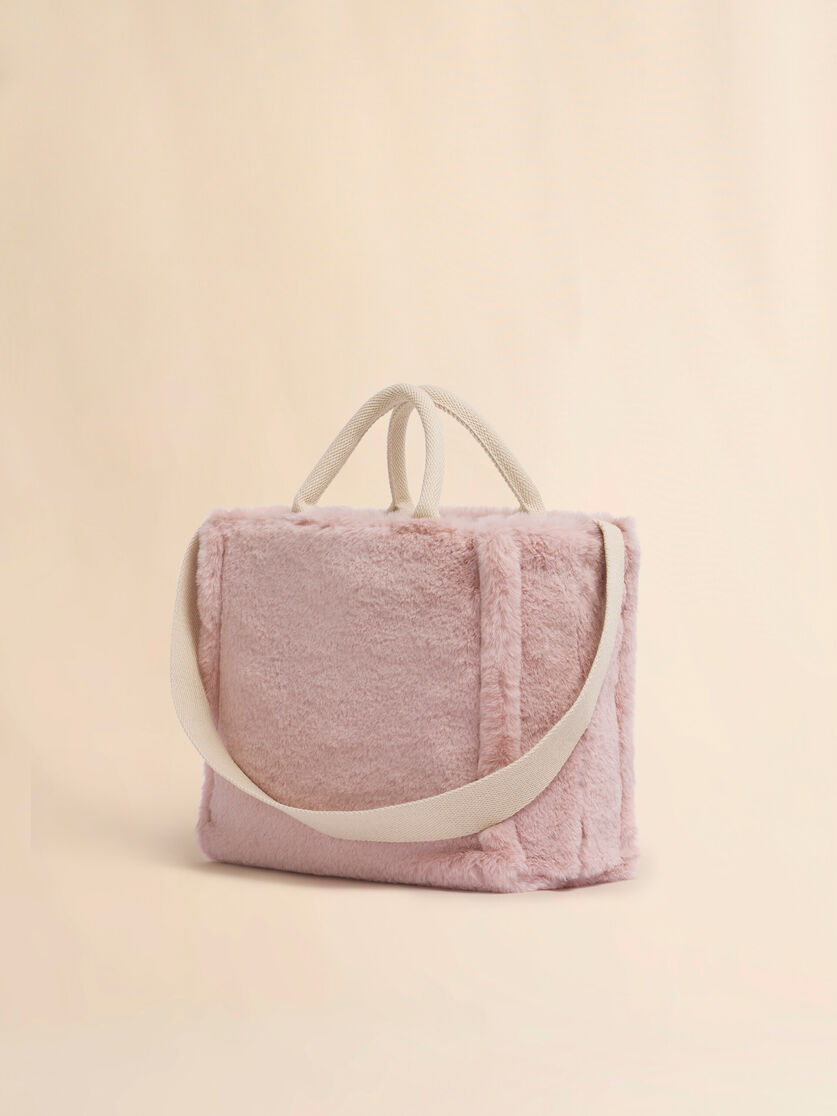 ライトブルー フェイクファー製バスケットショッパー - ショッピングバッグ - Image 3
