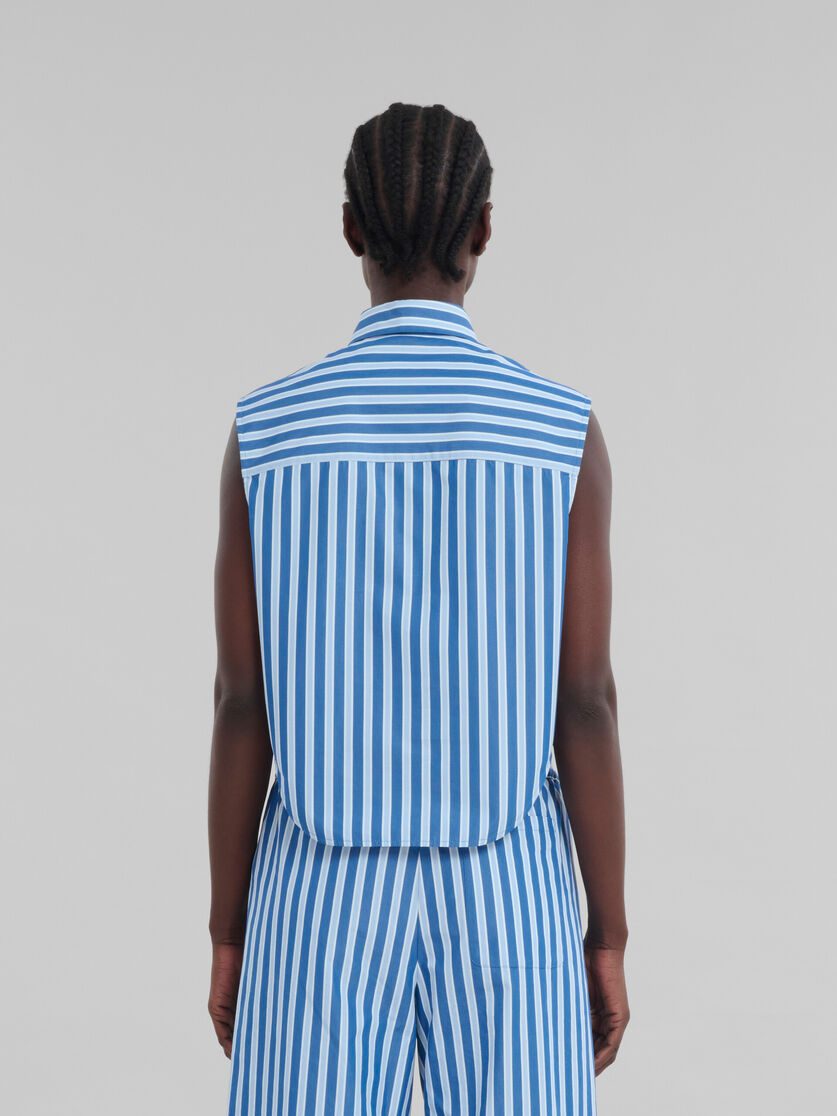 Blue and white striped organic poplin sleeveless shirt - Shirts - Image 3