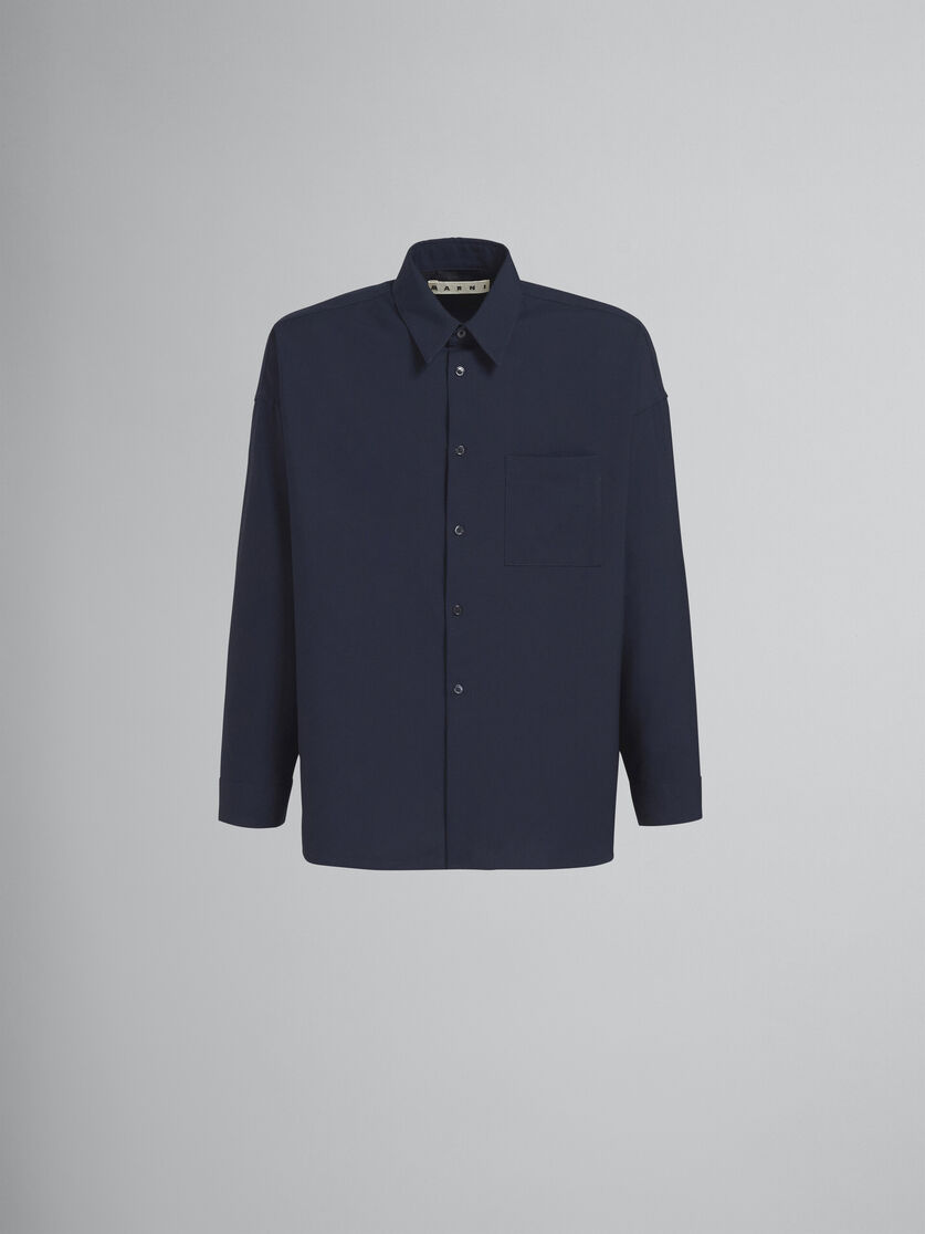 Camicia in fresco di lana nero blu - Camicie - Image 1