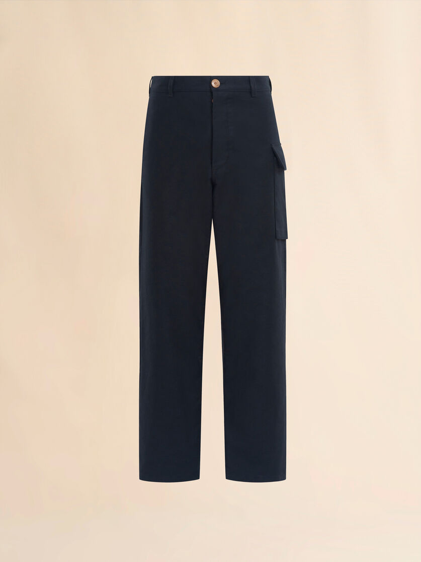 Schwarze Hose aus Gabardine mit Cargotaschen - Hosen - Image 1