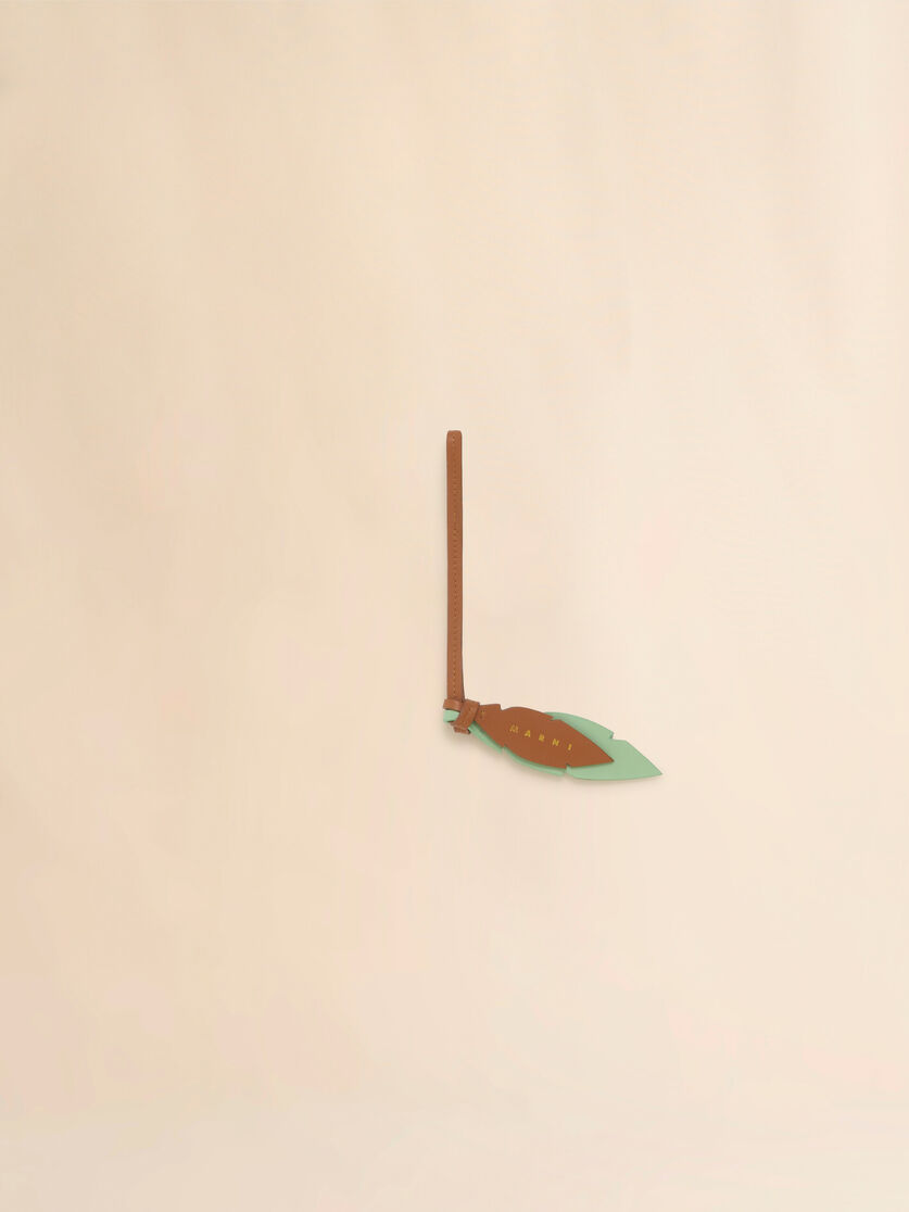 Green and brown printed feather charm - Key Rings - Image 1