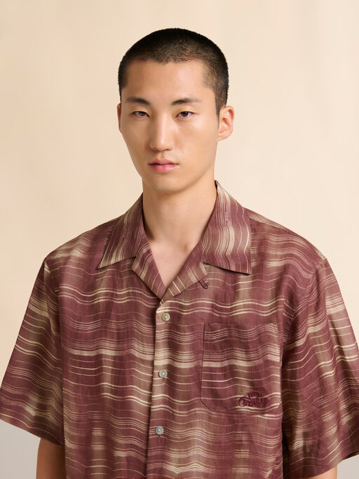 Brown ramie bowling shirt with Carousel print - Shirts