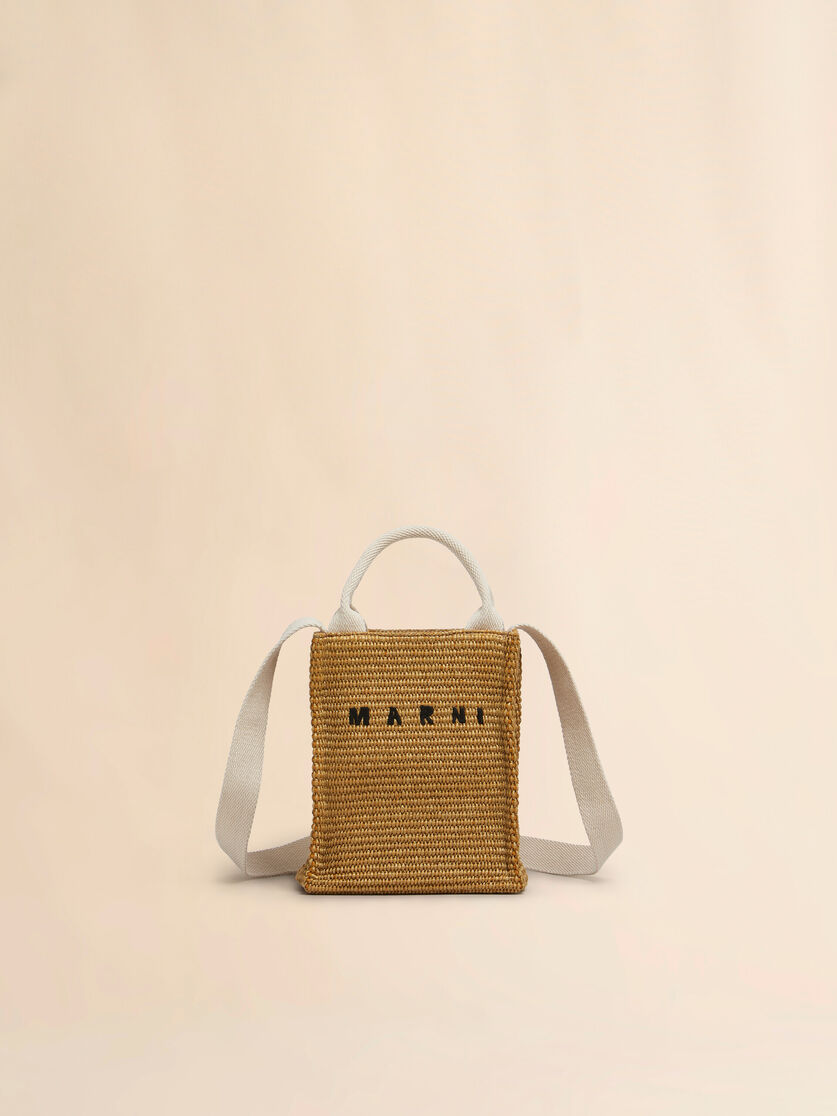 Braune Mini-Handtasche aus Stoff in Raffia-Optik - Shopper - Image 1