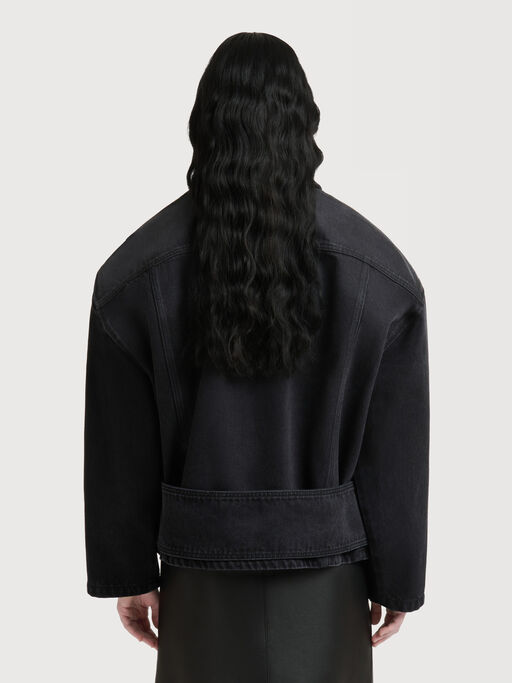Black denim jacket with martingale - Jackets
