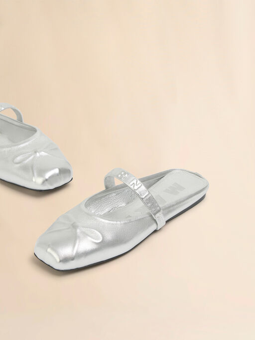 Silver leather Little Bow sabot ballet flat - Clogs