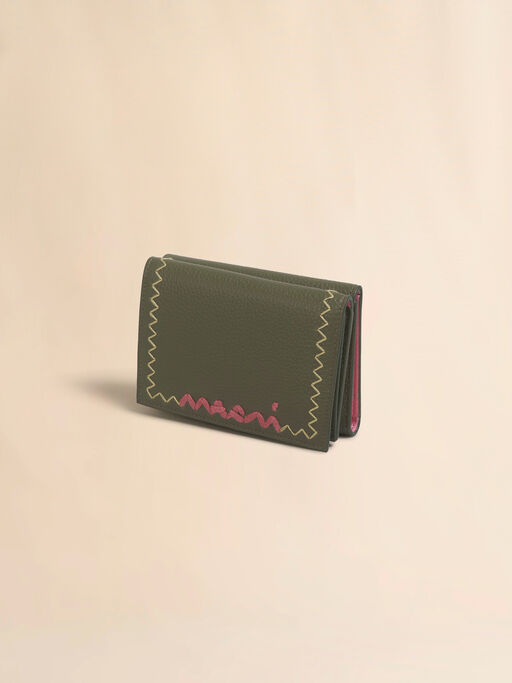 Deep green leather trifold wallet with Marni Symbol logo - Wallets