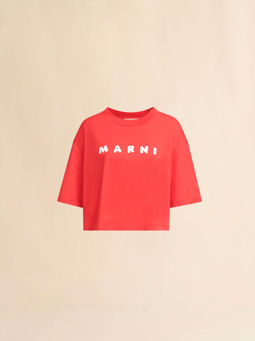 レッド ボクシーTシャツ、マルニスクリブルロゴ入り | Marni