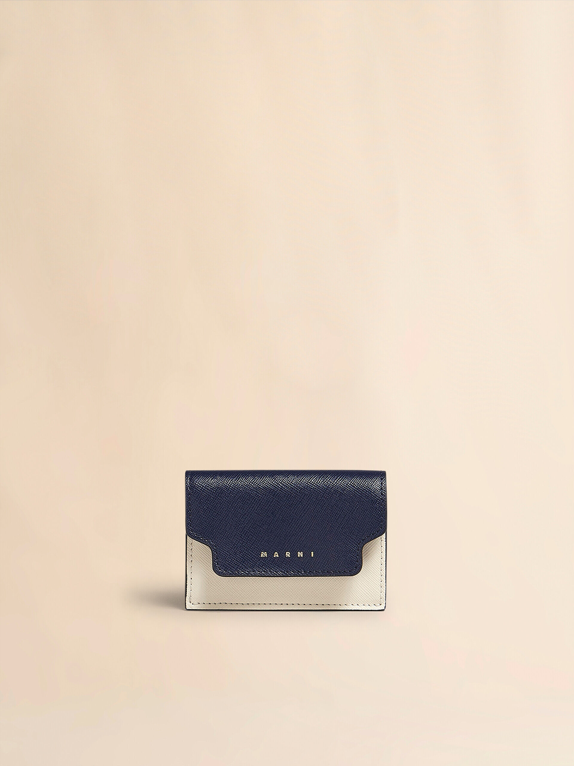 MARNI 二つ折り財布 バイフォールドウォレット　ネイビー/ホワイト/ブラウン ブルー、ホワイト、ブラウン サフィアーノレザー三つ折り