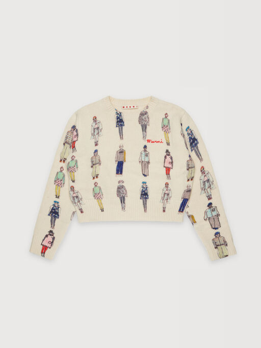 Beige wool blend jumper with catwalk prints - Knitwear