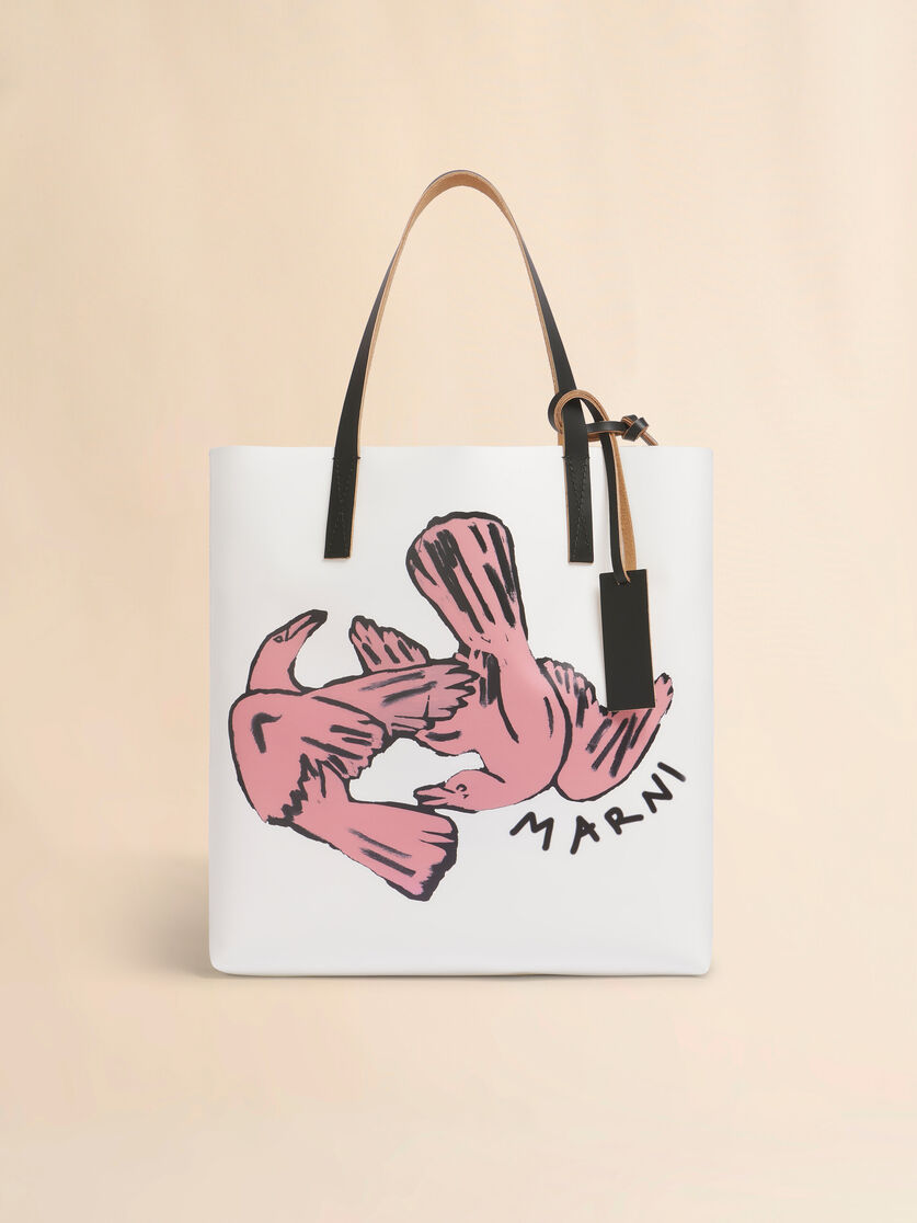ホワイト ピンク Tribeca ファブリック製トート 鳥のプリント - ショッピングバッグ - Image 1
