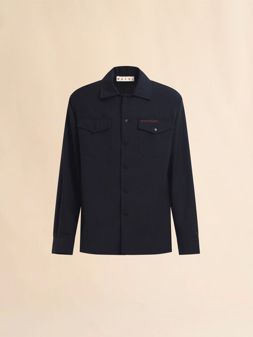 Camicia in fresco di lana blu scuro con ricamo Marni Mending - Camicie