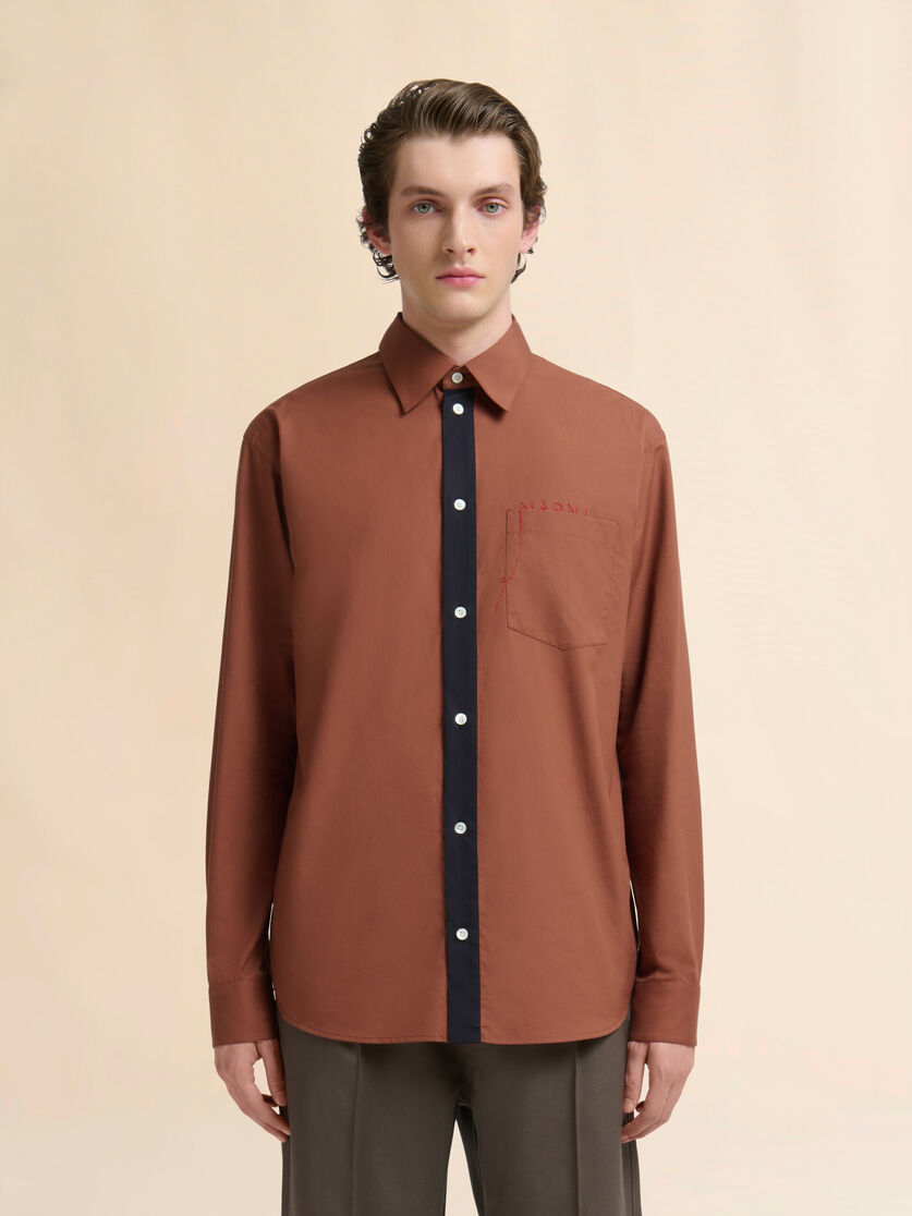 Brown cotton poplin shirt with Marni Mending logo - Shirts - Image 2