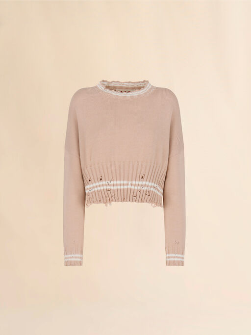 Beige dishevelled cotton jumper - Pullovers