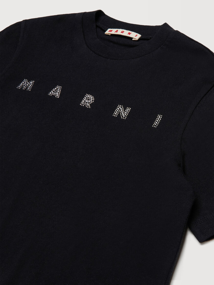 Black cotton T-shirt with rhinestone logo, Image 3