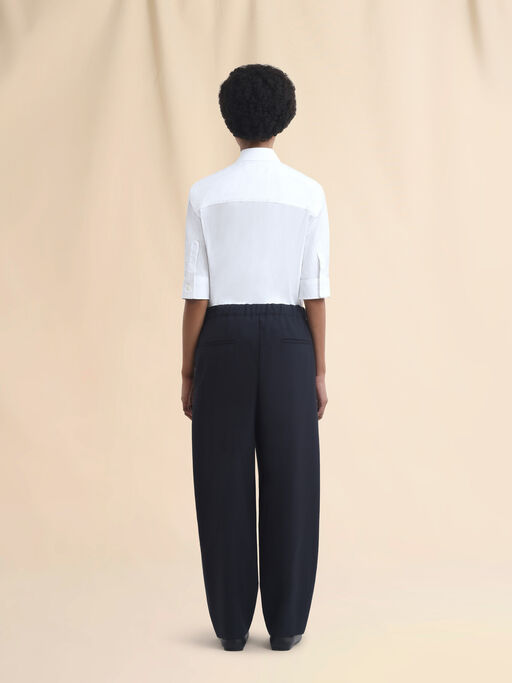 Deep blue tropical wool straight-leg trousers - Pants