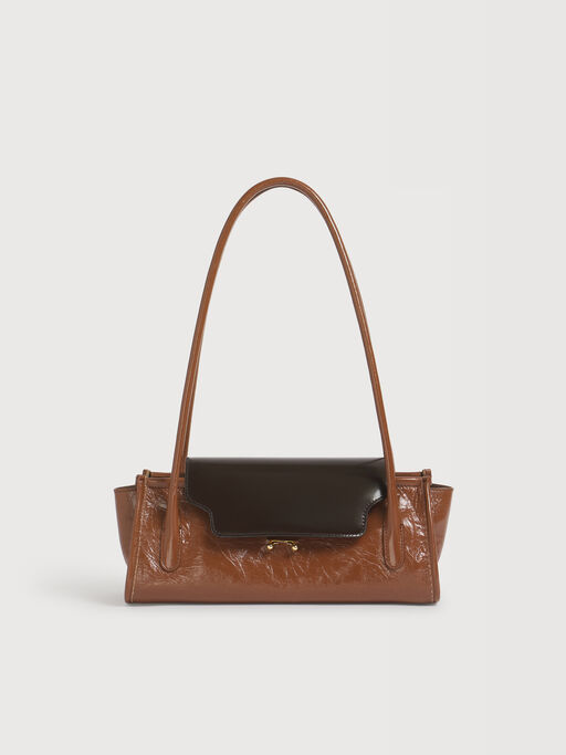Sac Trunkette en cuir marron et noir - Sacs port&eacute;s &eacute;paule