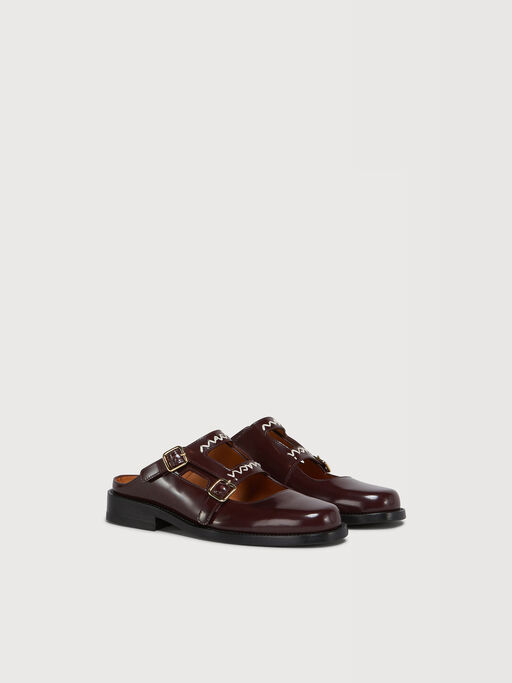 Mocassino sabot in pelle bordeaux con doppia fibbia - Sandali