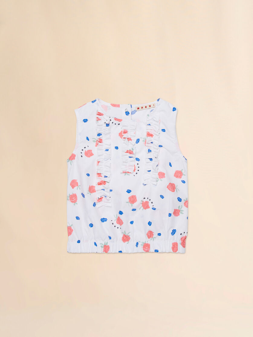 Top in cotone bianco con stampa Tea Time, Image 1