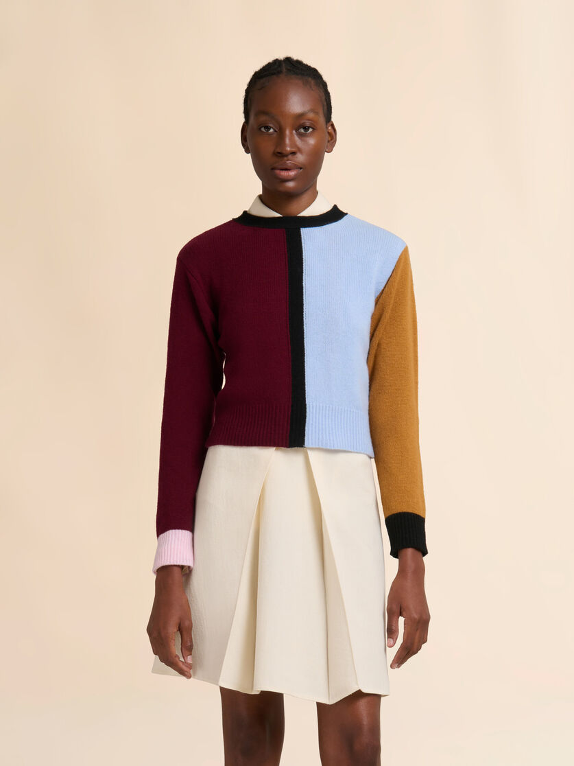 Blue and burgundy cashmere color-block sweater, Image 2