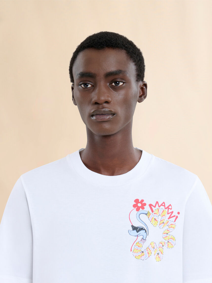White cotton T-shirt with snake print - Shirts - Image 4
