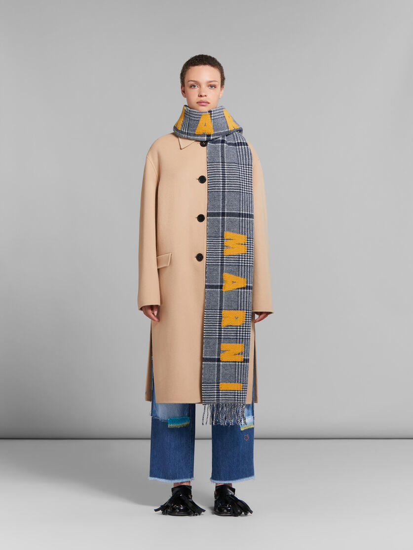 Blue checked wool scarf with logo - Scarves - Image 2