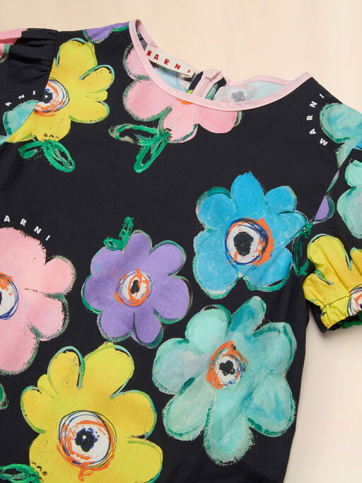Abito in cotone nero con stampa Dessert Flower - Vestiti