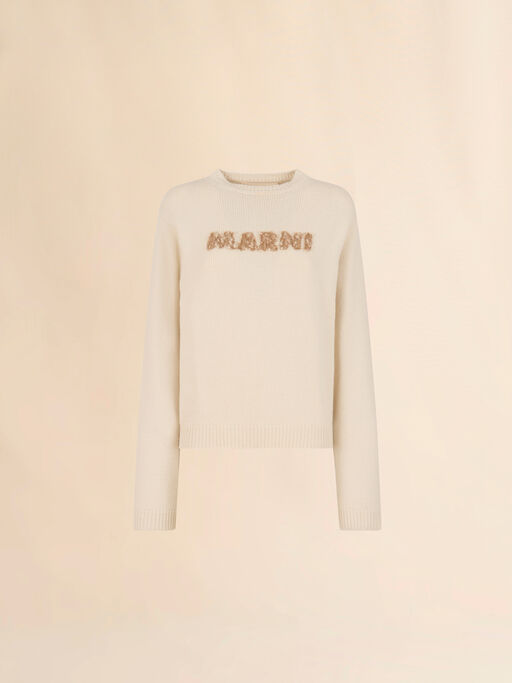 Cream wool jumper with laser-cut Marni logo - Pullovers