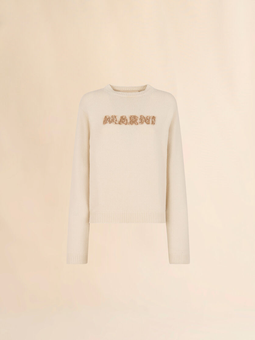Cream wool jumper with laser-cut Marni logo - Pullovers - Image 1